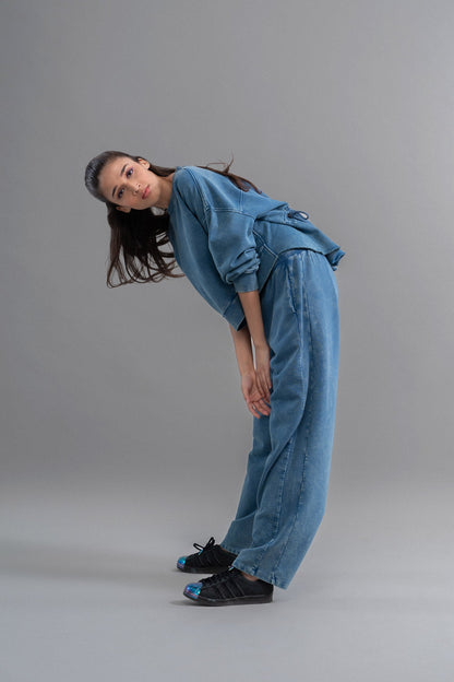 Denim-Wash 100% Cotton Terry Ruched Set