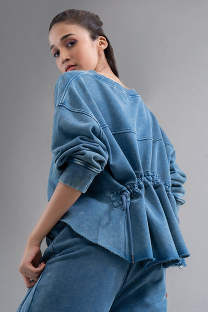 Denim-Wash 100% Cotton Terry Ruched Set