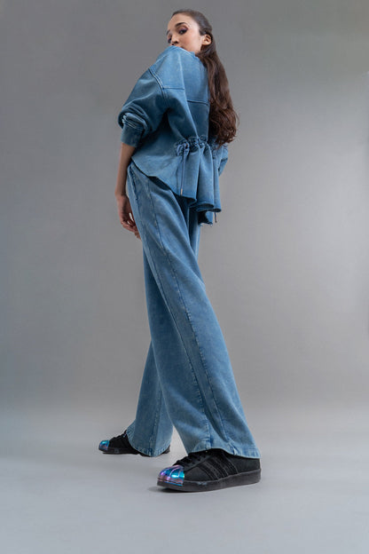 Denim-Wash 100% Cotton Terry Ruched Set