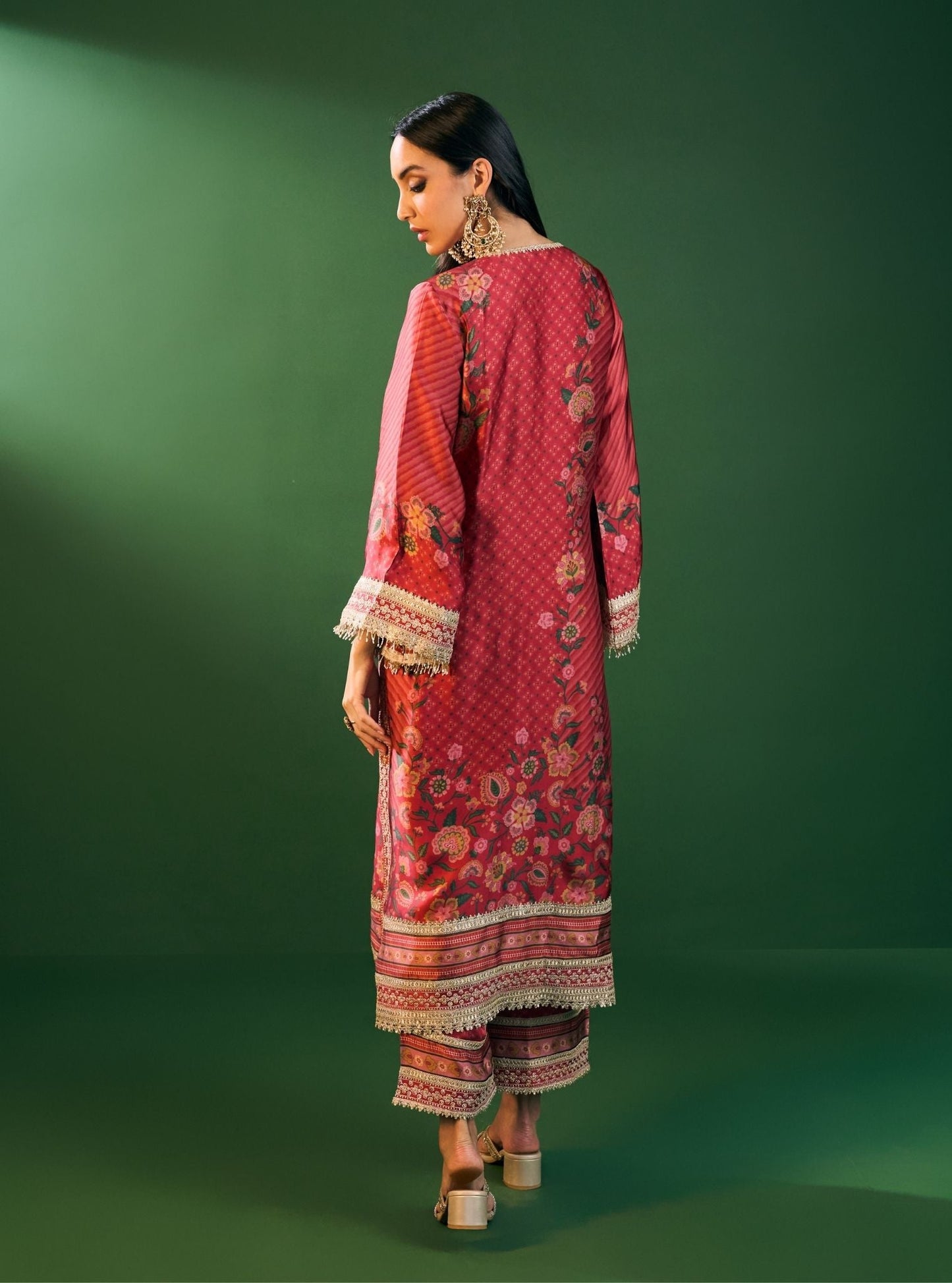 Osha Cupro Satin Red Kurta Set