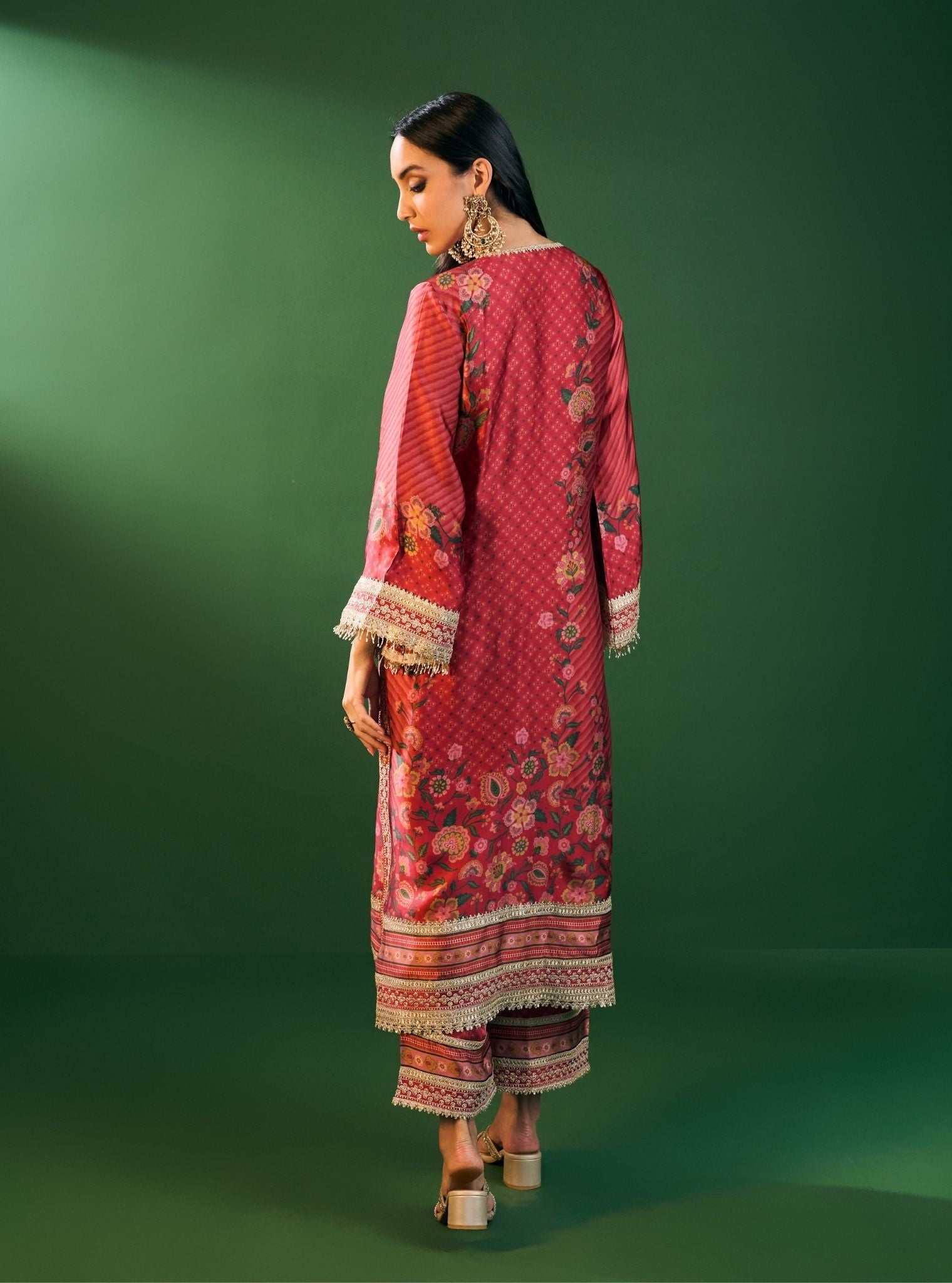 Osha Cupro Satin Red Kurta Set