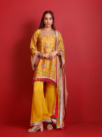 Arvi Cupro Satin Mustard Kurta Set