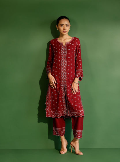 Tate Wool Wine Kurta Set