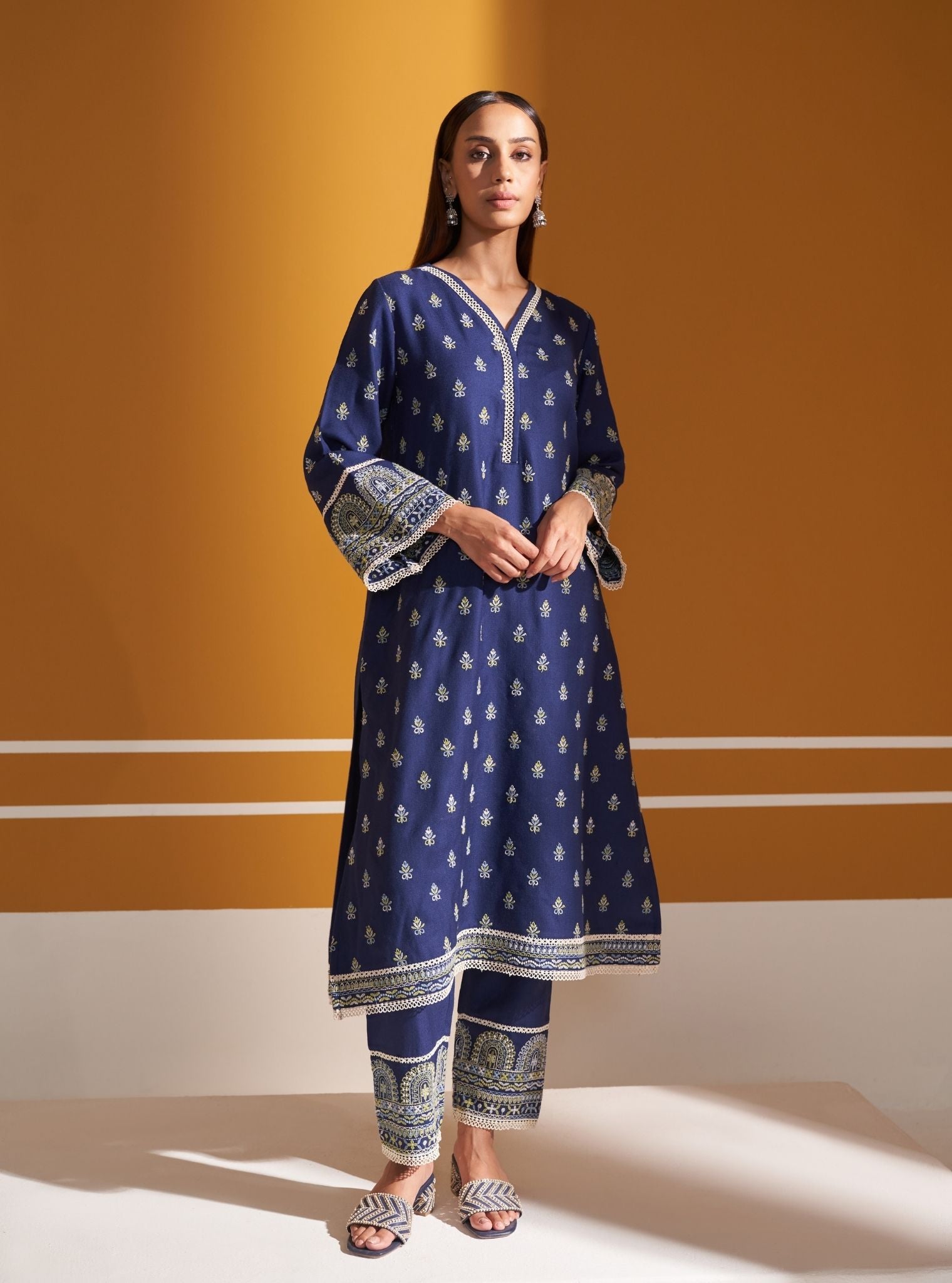 Wren Wool Navy Kurta Set
