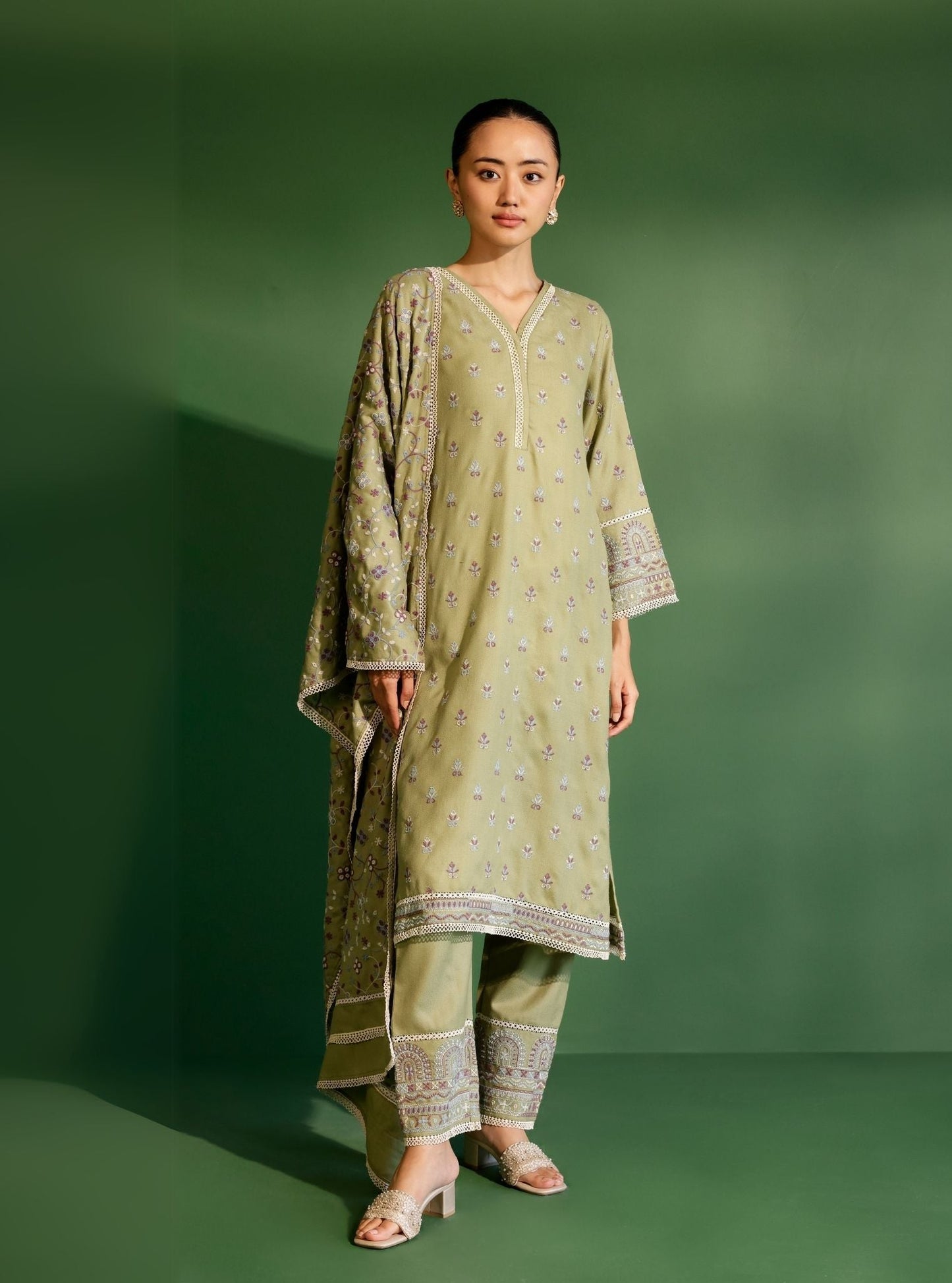 Wren Wool Green Kurta Set