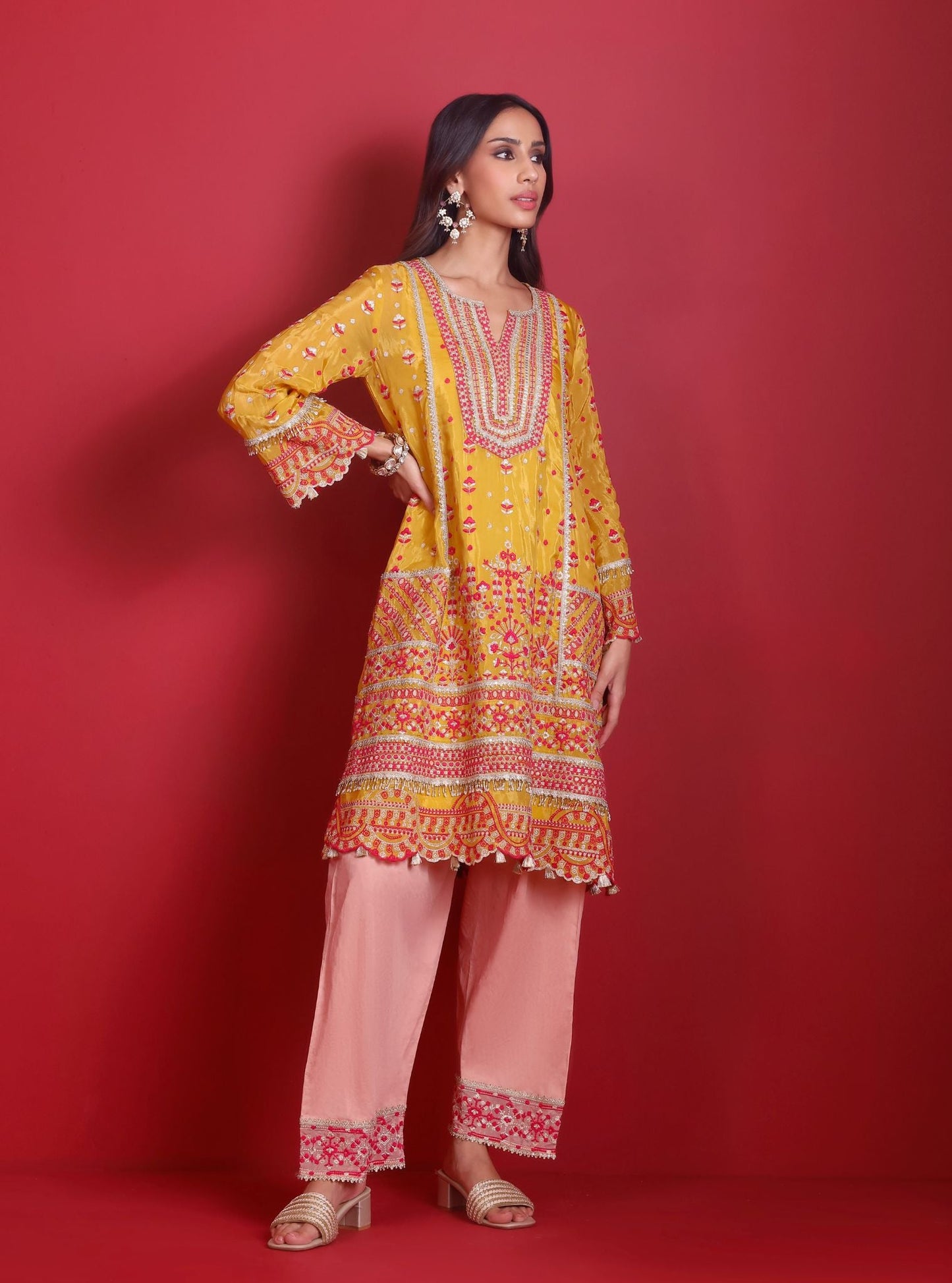 Leher Viscose Glass Organza Luxe Mustard Kurta Set