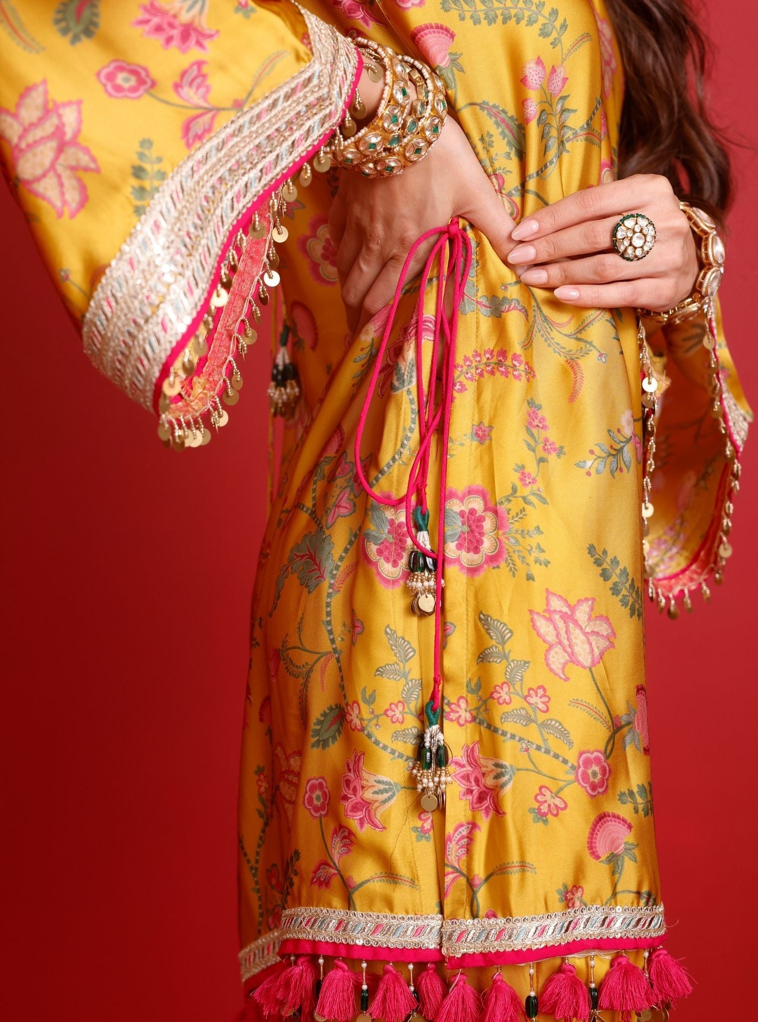 Arvi Cupro Satin Mustard Kurta Set