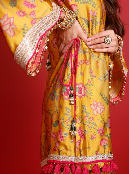 Arvi Cupro Satin Mustard Kurta Set