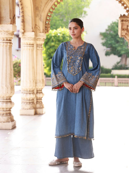 Rumei Denim Blue Kurta Set