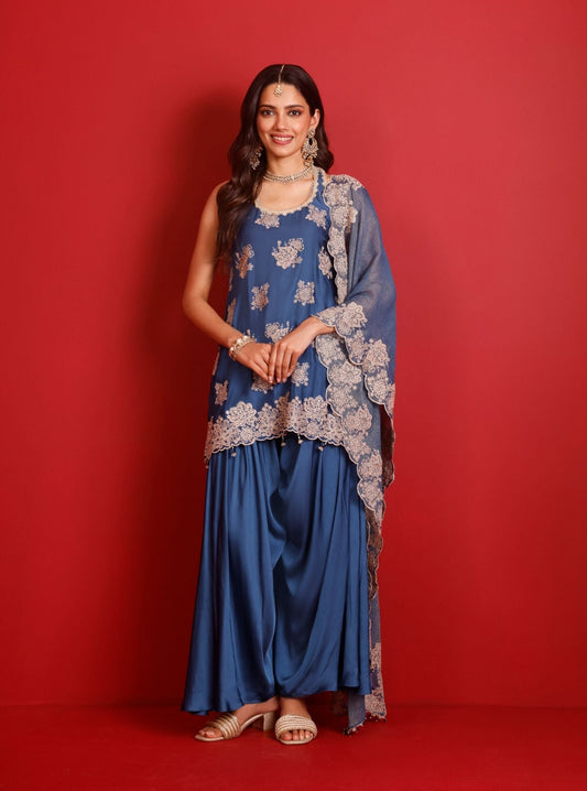 Pahi Cupro Satin Navy Kurta Set