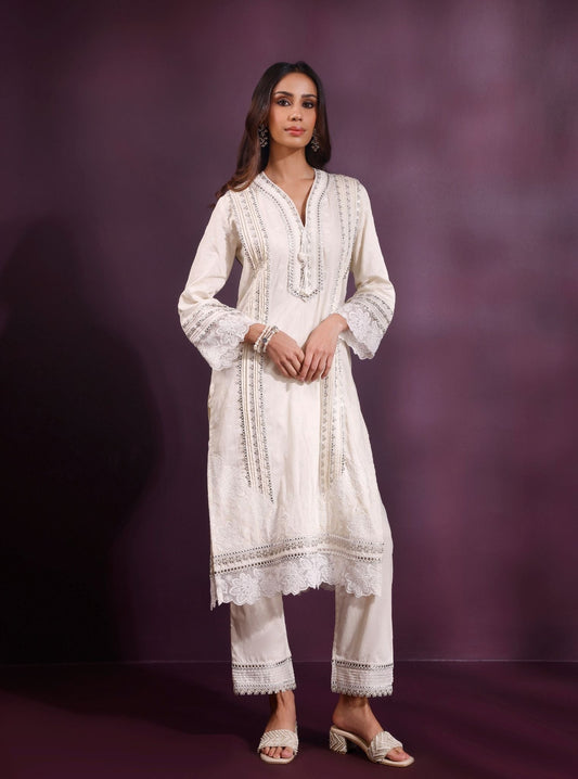 Pira Pima Satin Off White Kurta Set