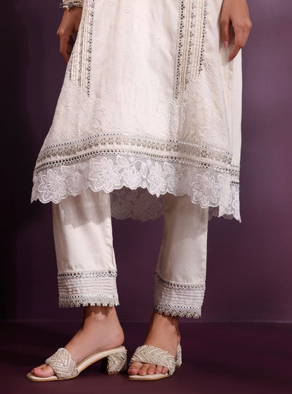 Pira Pima Satin Off White Kurta Set