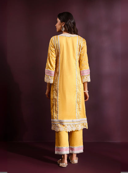 Pira Pima Satin Mustard Kurta Set