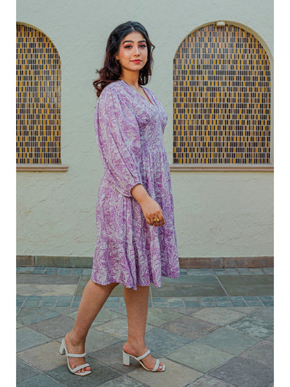 Bishop Sleeve Purple Bale Pure Cotton Dress