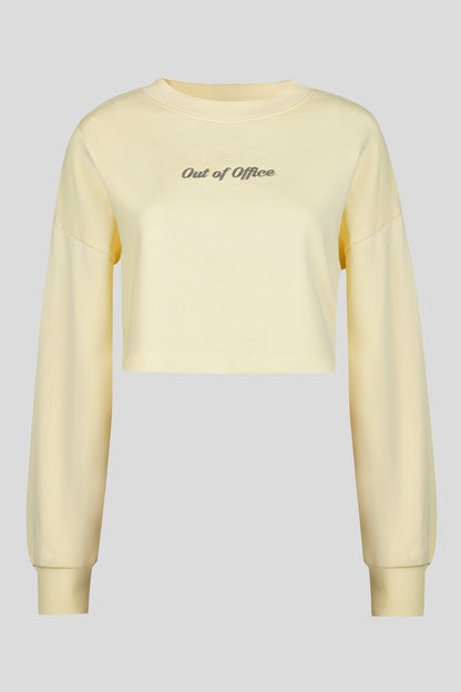 'Out Of Office' Yellow Terry Cropped Sweatshirt