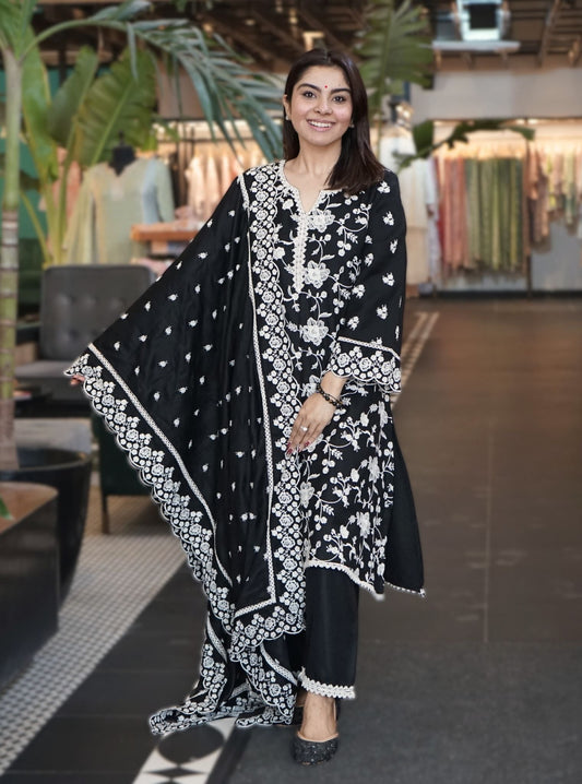 Juno Wool Black Kurta Set
