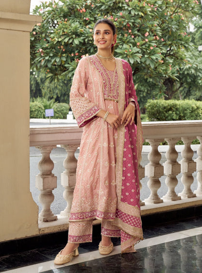 Miraya Banarsi Pink Anarkali Kurta Set