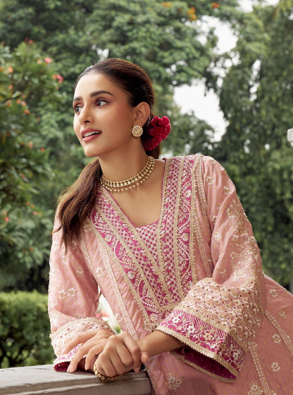 Miraya Banarsi Pink Anarkali Kurta Set
