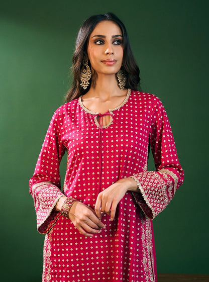 Reya Pima Satin Fuchsia Kurta Set