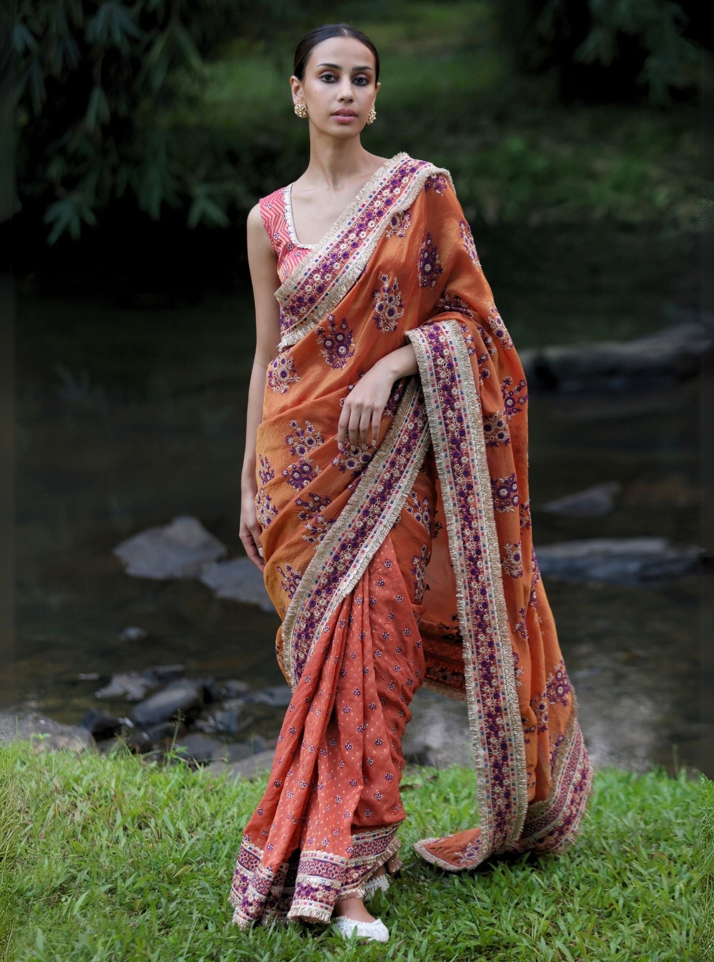 Mohra Lurex Organza + Banarsi Orange Saree