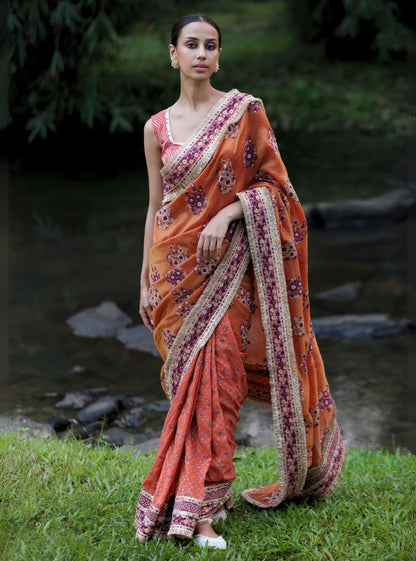 Mohra Lurex Organza + Banarsi Orange Saree