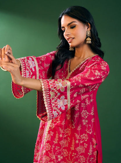 Rina Supima Cotton Fuchsia Kurta with Fuchsia Dhoti Pant Set
