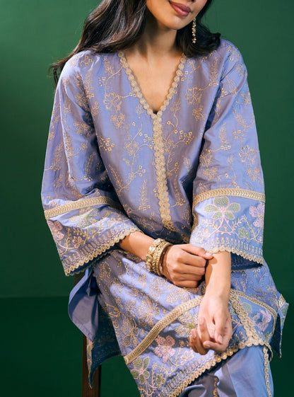 Rina Supima Cotton Steel Blue Kurta with Steel Blue Dhoti Pant Set