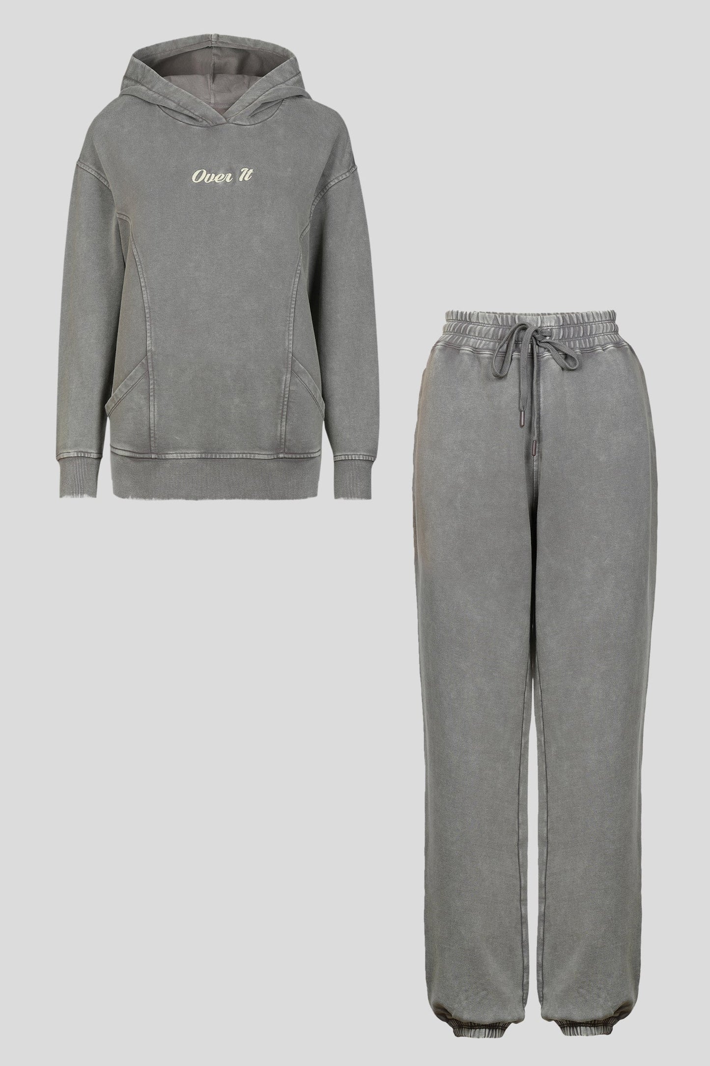 'Over It' Grey Acid Wash Terry Oversized Co-ord Set