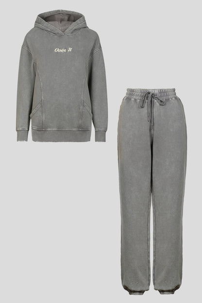 'Over It' Grey Acid Wash Terry Oversized Co-ord Set
