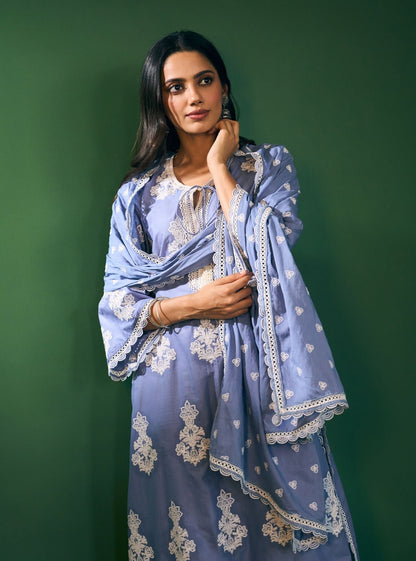 Rimi Supima Cotton Steel Blue Kurta Set