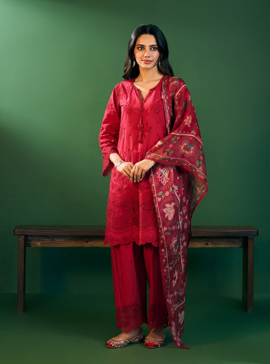 Riva Supima Cotton Red Kurta Set