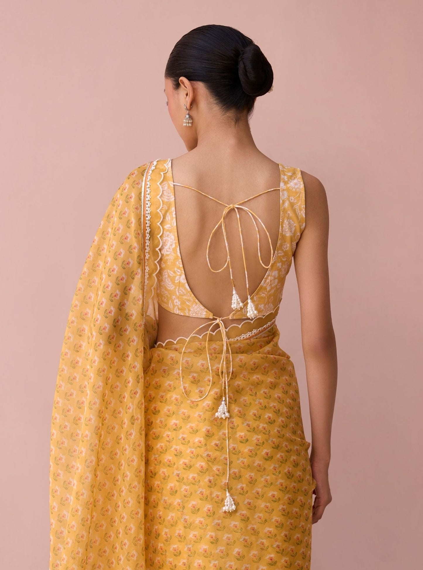 Clarimond Yellow Printed Organza Saree