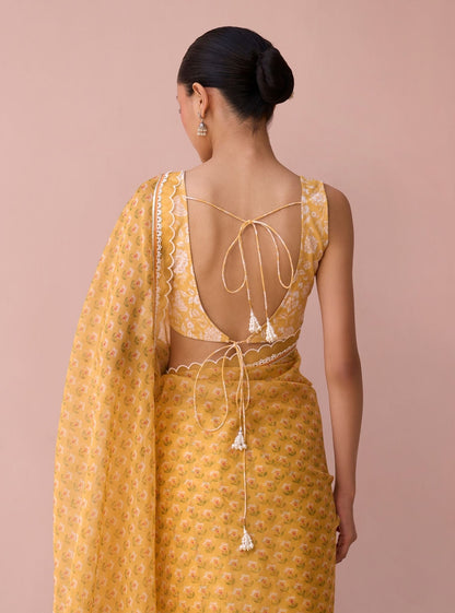 Clarimond Yellow Printed Organza Saree