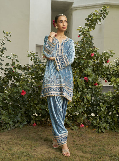 Tami Velvet Denim Kurta Set