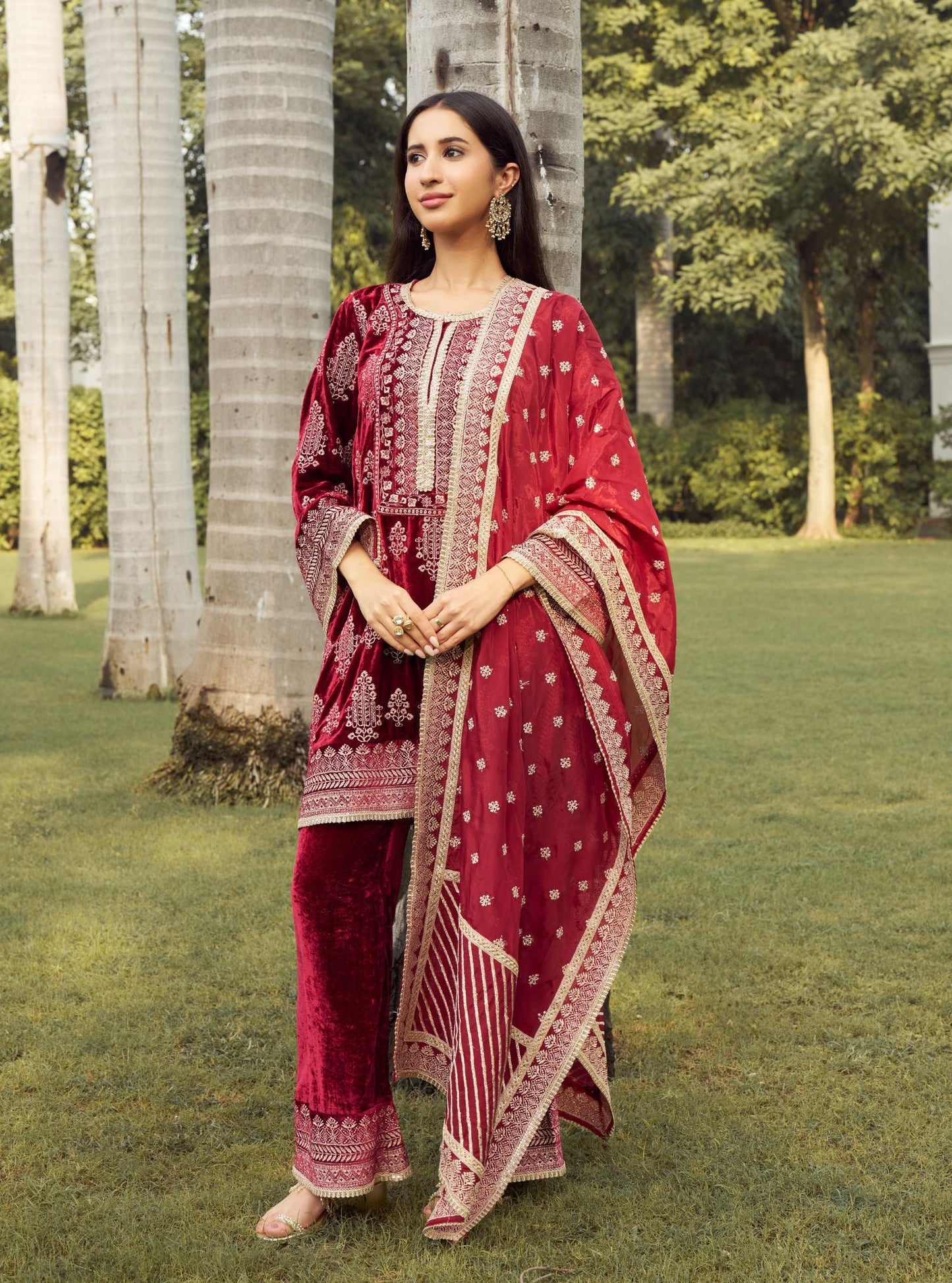 Sargam Velvet Wine Kurta Set