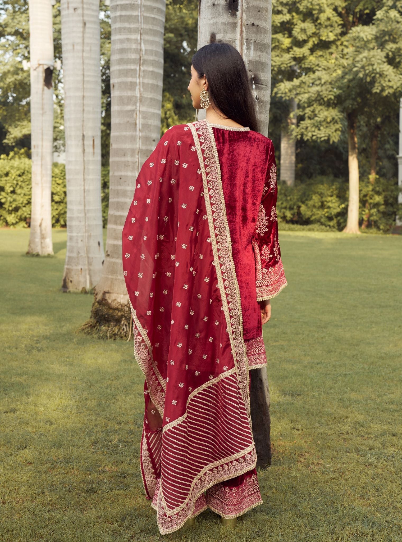 Sargam Velvet Wine Kurta Set