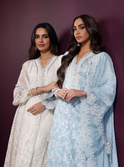 Rupa Organza Blue Anarkali Kurta with Pima Satin Blue Pant Set