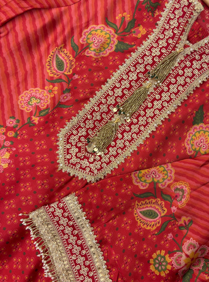 Osha Cupro Satin Red Kurta Set