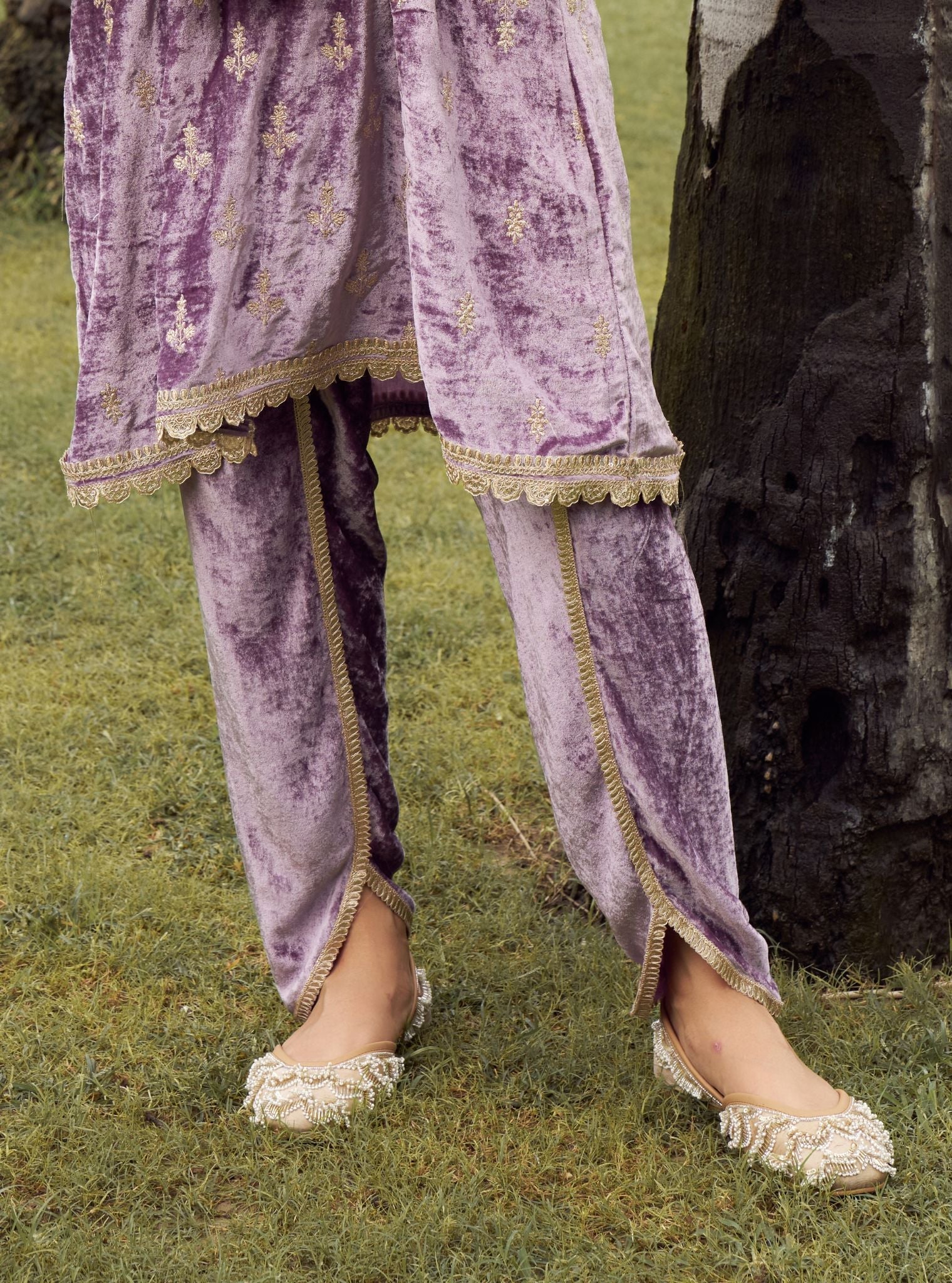 Shayari Velvet Lavender Kurta with Dhoti Pant Set