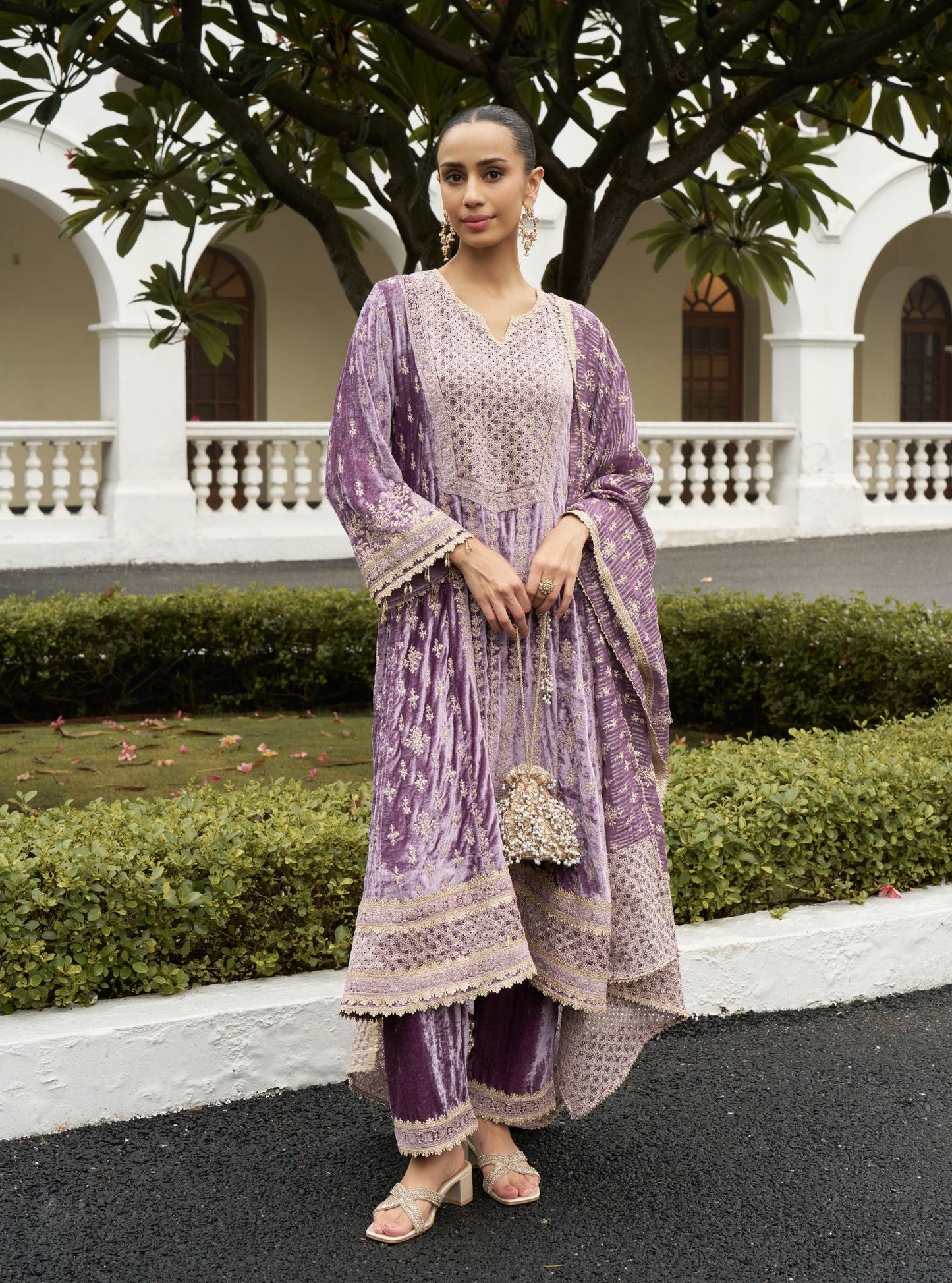 Suramya Velvet Lavender Anarkali Kurta Set