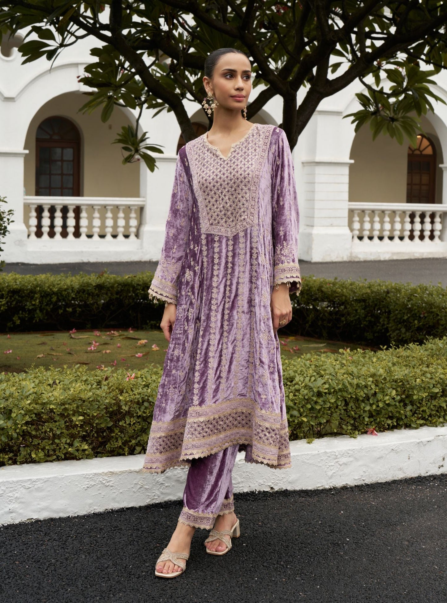 Suramya Velvet Lavender Anarkali Kurta Set