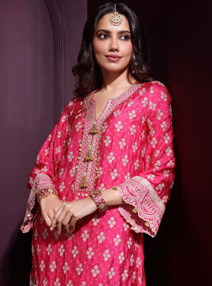 Elira Cupro Satin Fuschia Kurta Sets