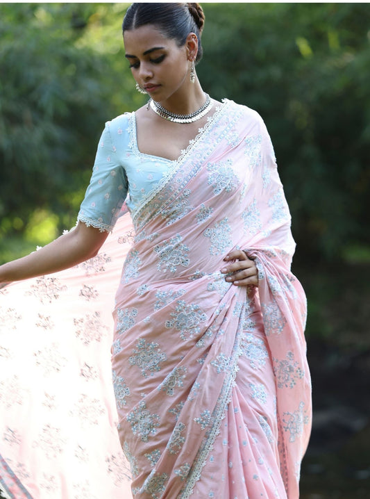 Yara Supima Cotton Pink Saree
