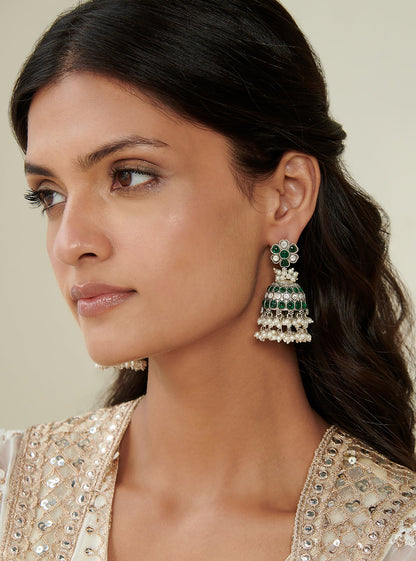 Pure Silver Dakshi Green Jhumka