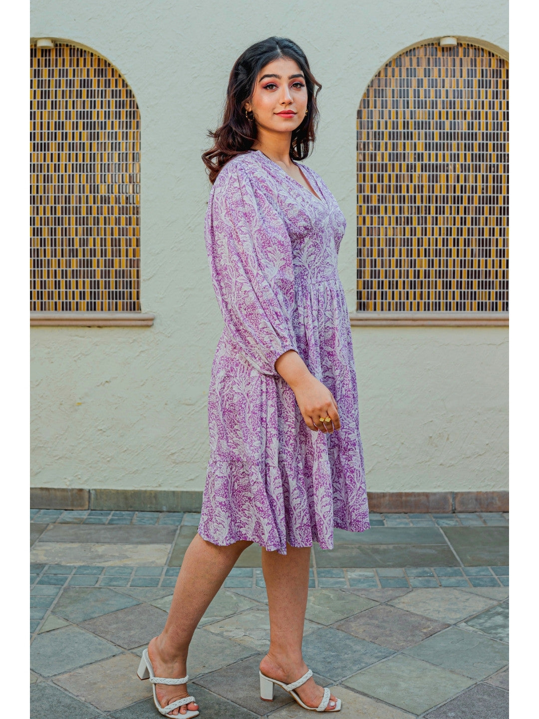 Bishop Sleeve Purple Bale Pure Cotton Dress