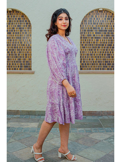 Bishop Sleeve Purple Bale Pure Cotton Dress