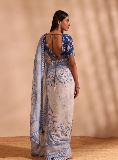 Niri Lawn White Saree