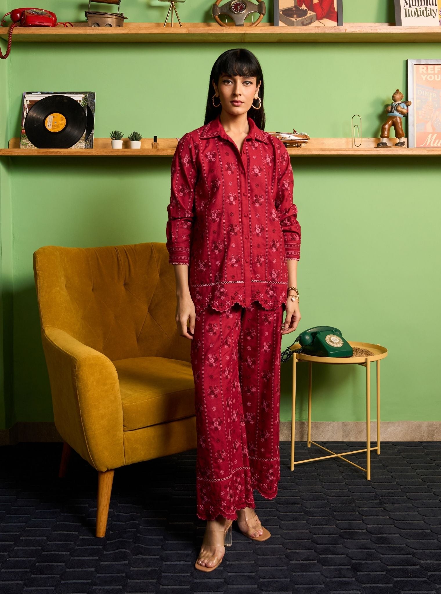 Norah Wool Wine Shirt Set