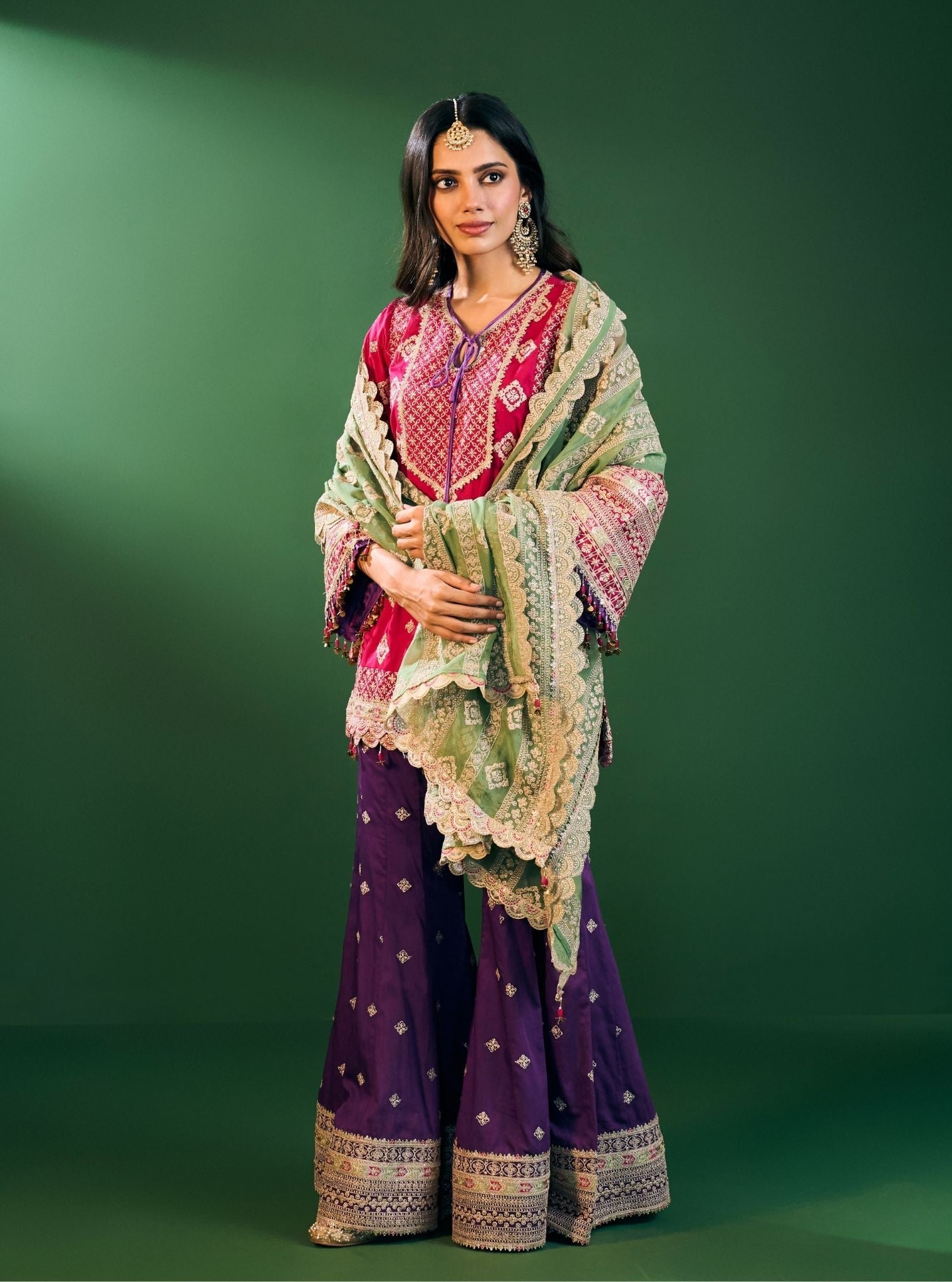 Hira Pima Satin Fuschia Kurta Set