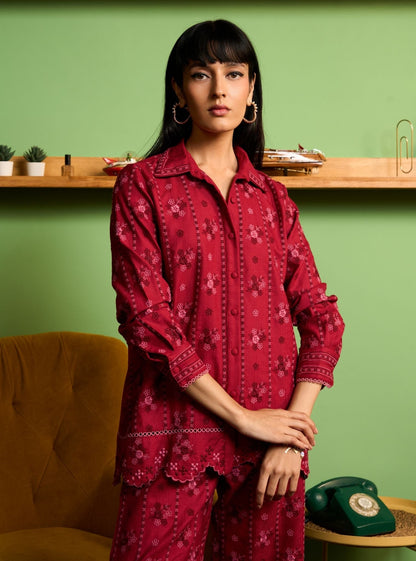 Norah Wool Wine Shirt Set